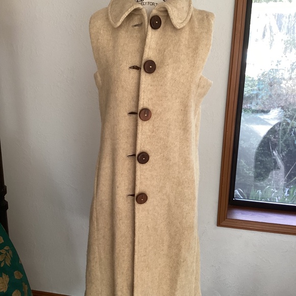 Vintage Handmade Heavy Wool Dress/Cape Cover Wood Buttons Dress - Picture 2 of 16